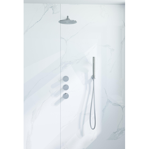 Fortifura Nebbio Regendoucheset - inbouwkraan - inbouwdeel - wandaansluitbocht- - doucheslang metaal - staafhanddouche - 35cm - wandarm - 30cm ronde hoofddouche - PVD - geborsteld RVS SW1237963