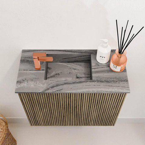 Mondiaz JOYA-DLUX 50cm toiletmeubel - kleur Dusk - Wastafel FAYE positie Links 1 kraangat kleur Sombra. SW1426118