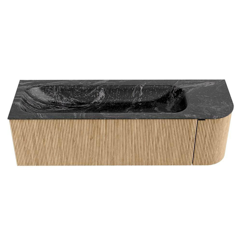 MONDIAZ KURVE-DLUX meuble de salle de bains 145cm avec module 25 R couleur chêne avec 1 tiroir et 1 porte. Vasque BIG LARGE gauche sans trou de robinet couleur lave. SW1137164