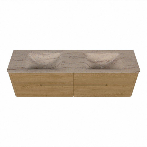 Mondiaz CIRO-DLUX Badkamermeubelset - 170x45x50cm - Solid surface wastafel Saba - 2 wasbak Dubbel - 2 kraangaten - 4 lades - Oak SW1531216