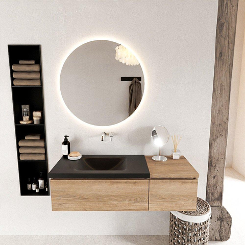 MONDIAZ BUKLA Meuble de salle de bains 120 cm avec module 40 couleur Chêne blanchi avec 2 tiroirs. Lavabo CLOUD gauche 0 trous de robinet couleur Urban. SW1382073
