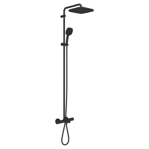 Grohe Tempesta 250 Cube Regendoucheset met badkraan - hoofddouche 25cm - vierkante handdouche - 2 straalsoorten - met thermostaatkraan - matte black (mat zwart) SW1077294