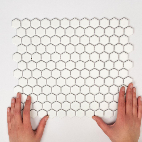The Mosaic Factory London mozaïektegel - 26x30cm - wand en vloertegel - Zeshoek/Hexagon - Porselein Super White Mat SW654805