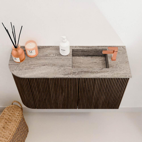 Mondiaz JOYA-DLUX 71.6cm toiletmeubel - ronding links kleur Walnut - Wastafel FAYE positie Rechts 1 kraangat kleur Oza. SW1424577