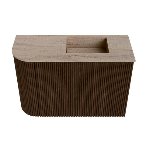 Mondiaz JOYA-DLUX Meuble de salle de bains 61,6cm - arrondi gauche couleur Noyer - Vasque FAYE position Droite 1 trou de robinet couleur Saba. SW1424663