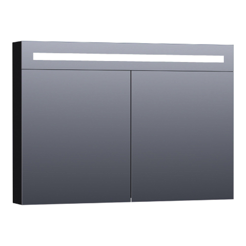 Saniclass Double Face Spiegelkast - 100x70x15cm - verlichting - geintegreerd - 2 links- rechtsdraaiende spiegeldeur - MDF - hoogglans zwart SW24966