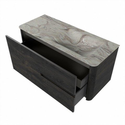 Mondiaz CIRO-DLUX Badkamermeubelset - 110x45x50cm - Solid surface wastafel Glace - 1 wasbak Rechts - zonder kraangaten - 2 lades - Shadow SW1532197