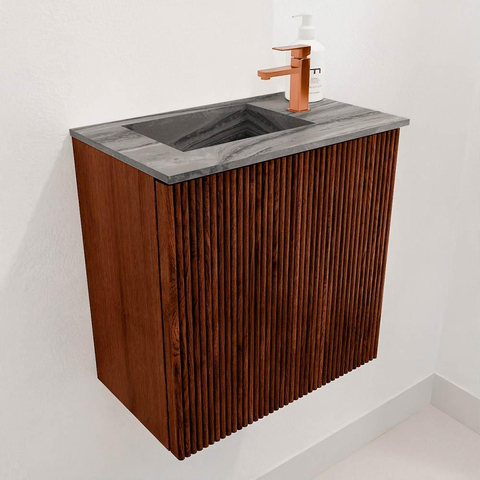 Mondiaz JOYA-DLUX 40cm toiletmeubel - kleur Ruby - Wastafel FAYE positie Links 1 kraangat kleur Sombra. SW1425654