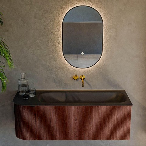 Mondiaz KURVE Ensemble meuble de salle de bain - 125x46x40cm - 1 tiroir - 1 porte - vasque solid surface - droite - sans trou de robinet - Ruby SW1415425