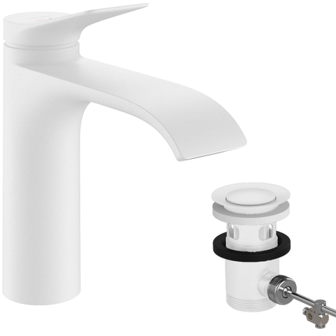 Hansgrohe VIVENIS 1 greeps wastafelkraan - 110 - coolstart - met trekwaste - mat wit SW699929