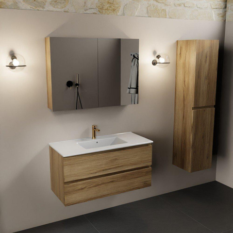 Mondiaz Aivy badmeubelset - 100x45x50cm - 1 kraangat - 1 wasbak talc Keramiek - Midden - 2 lades - Met spiegelkast - Melamine Chai SW892273
