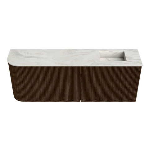 Mondiaz JOYA-DLUX Meuble de salle de bains 111.6cm - arrondi gauche couleur Walnut - Vasque FAYE position Droite 1 trou de robinet couleur Ostra SW1422662