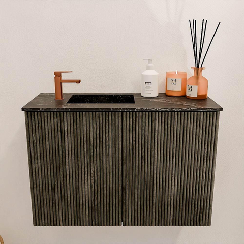 Mondiaz JOYA-DLUX 60cm meuble de salle de bains - couleur Shadow - Vasque FAYE position Gauche 1 trou de robinet couleur Lava. SW1422842