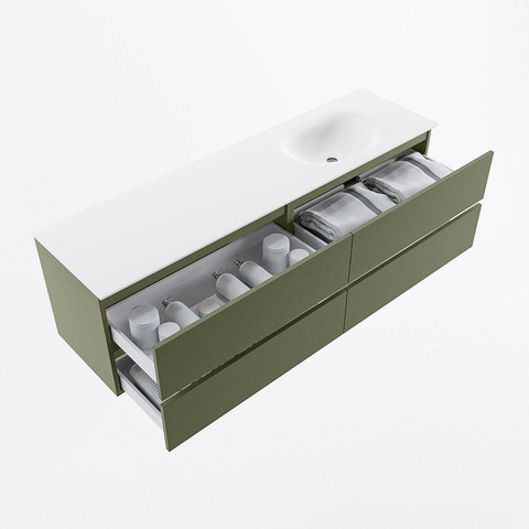 Mondiaz VICA Ensemble meuble de salle de bains - 170cm - army - 4 tiroirs - Lavabo MOON - à droite - 1 trou de robinet - couleur talc - Version XL 60cm de hauteur SW1189221