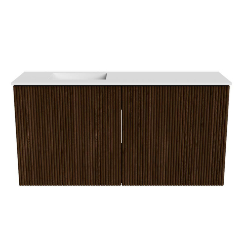 Mondiaz JOYA 80cm meuble de salle de bains - couleur Walnut - Vasque FAYE position Gauche Sans trou de robinet couleur Talc. SW1421248