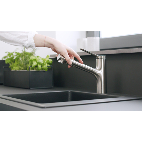 Hansgrohe Zesis M33 eengreeps keukenmengkraan 150 uittrekbare vuistdouche 2jet sBox lite rvs look SW1077753