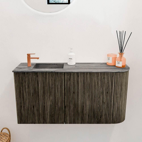 Mondiaz JOYA-DLUX Meuble de salle de bains 81,6cm - arrondi droit couleur Shadow - Vasque FAYE position Gauche 1 trou de robinet couleur Sombra. SW1425218