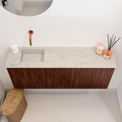 Mondiaz JOYA-DLUX 100cm meuble de toilette - couleur Ruby - Vasque FAYE position Gauche Sans trou de robinet couleur Opalo. SW1423756