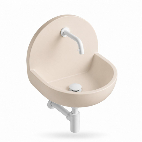 Saniclass Fuente pack lave-mains – demi-rond – 46,5 x 35 x 43,2 cm – Solid Surface crème – robinet blanc mat SW1587532