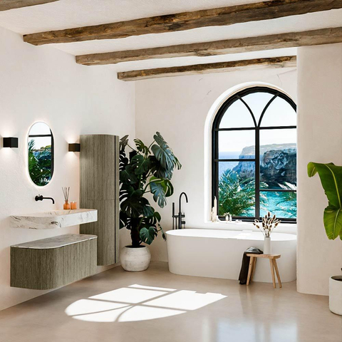 MONDIAZ THOR-DLUX 100cm meuble de salle de bains arrondi gauche + droite couleur Shadow avec 1 tiroir et 2 portes. Vasque suspendue CLOUD Milieu sans trou de robinet couleur Glace. SW1467439