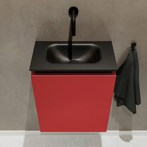 MONDIAZ TURE Toiletmeubel 40x23x50cm met 0 kraangaten 1 deuren fire mat Wastafel Eden midden Solid Surface Zwart SW475376