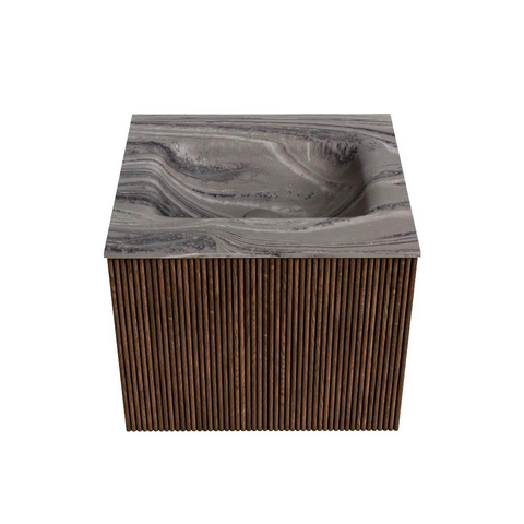 MONDIAZ KURVE-DLUX Meuble de salle de bains 50cm couleur Walnut avec 1 tiroir et 0 porte. Lavabo GRUNNE Central sans trou de robinet Sombra. SW1433622
