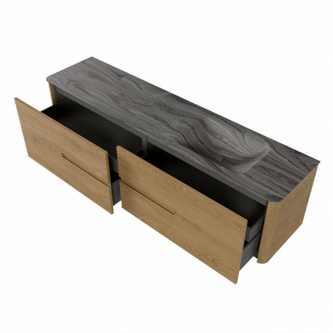 Mondiaz CIRO-DLUX Badkamermeubelset - 190x45x50cm - Solid surface wastafel Sombra - 1 wasbak Rechts - 1 kraangat - 4 lades - Oak SW1531269