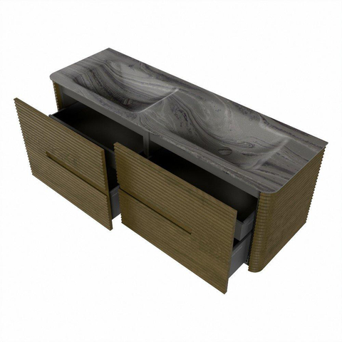 Mondiaz CIRO-DLUX Badkamermeubelset - 140x45x50cm - Solid surface wastafel Sombra - 2 wasbak Dubbel - zonder kraangaten - 4 lades - Dusk SW1533400