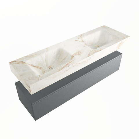 Mondiaz ALAN-DLUX Ensemble de meuble - 150cm - meuble Plata mat - 1 tiroir - Lavabo Cloud Frappe suspendu - vasque Gauche et droite - 0 trous de robinet SW805269
