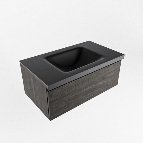 Mondiaz BUKLA Badkamermeubelset - 80x45x34cm - 0 kraangaten - wasbak midden - solid surface - Urban - greeploos - 1 lade - Melamine - Dark brown SW704918