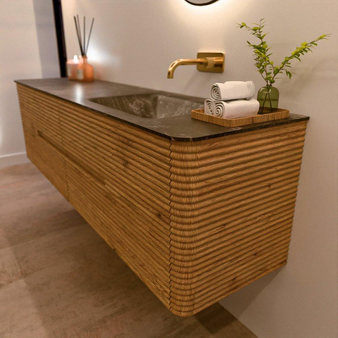 Mondiaz CIRO-DLUX Badkamermeubelset - 180x45x50cm - Solid surface wastafel Lava - 1 wasbak Rechts - zonder kraangaten - 4 lades - Oak SW1530994