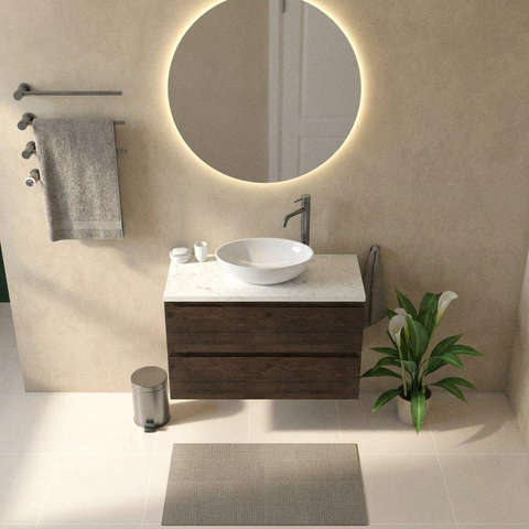 Saniclass Holz Pure Badkamermeubelset - 100x45x63cm - Dia marmeren wastafelblad gepolijst (wit) - 1 kraangat - 2 lades - mat eiken charcoal (hout) SW1478362