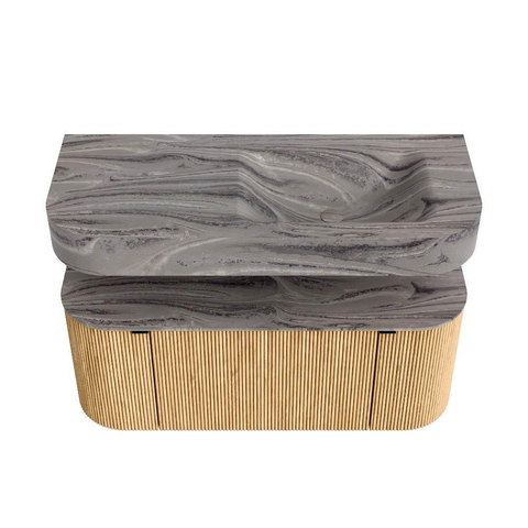MONDIAZ THOR-DLUX 110cm meuble de salle de bains arrondi gauche + droite couleur Chêne avec 1 tiroir et 2 portes. Vasque suspendue CLOUD droite sans trou de robinet couleur Sombra. SW1463069