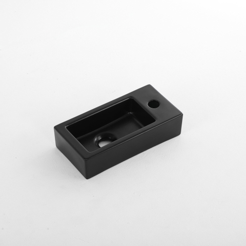 FugaFlow Efficiente Pietra Ensemble de fontaine - 37,5x18,5x9cm - céramique - trou de robinet à droite - robinet de fontaine gunmetal - bouchon de vidange - siphon abaissé - Noir mat SW1442209