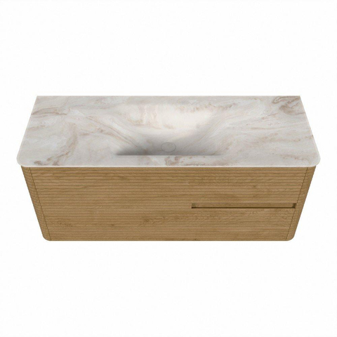 Mondiaz CIRO-DLUX Badkamermeubelset - 120x45x50cm - Solid surface wastafel Frappe - 1 wasbak Midden - 1 kraangat - 2 lades - Oak SW1530858