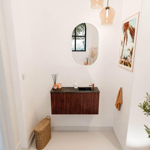 Mondiaz JOYA-DLUX 80cm toiletmeubel - kleur Ruby - Wastafel FAYE positie Rechts 1 kraangat kleur Lava. SW1423613