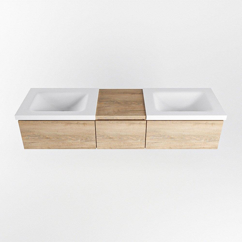 MONDIAZ BUKLA meuble de salle de bain 160cm avec module 40 couleur Chêne blanchi avec 3 tiroirs. Lavabo CLOUD double 0 trou de robinet couleur Talc. SW1382119