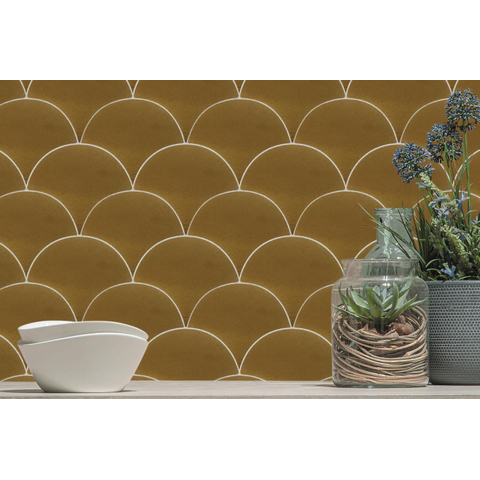 Terravito Cavoa carreau mural - 13.4x15cm - 7mm - Écaille de poisson - Or brillant SW647618