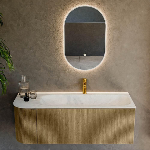 Mondiaz KURVE-DLUX Ensemble de meubles de salle de bains - 125x46x40cm - 1 tiroir - 1 porte - lavabo solid surface - droit - 1 trou de robinet - Dusk SW1414915