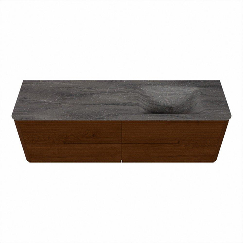 Mondiaz CIRO-DLUX Meuble de salle de bains - 160x45x50cm - plan-vasque solid surface Oza - 1 lavabo à droite - sans trous de robinetterie - 4 tiroirs - Ruby SW1531910