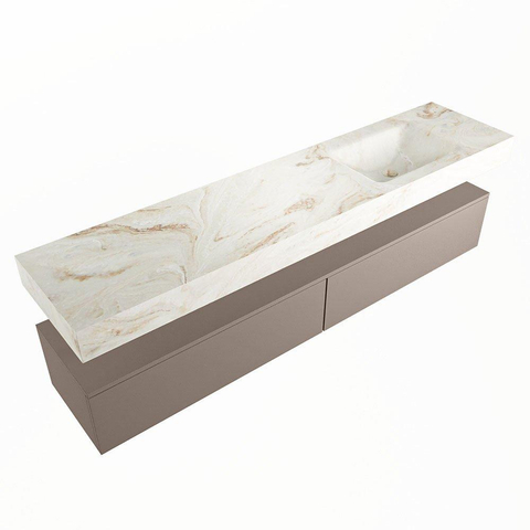 Mondiaz ALAN-DLUX Ensemble de meuble - 200cm - meuble Smoke mat - 2 tiroirs - Lavabo Cloud Frappe suspendu - vasque Droite - 1 trou de robinet SW805337