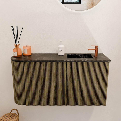 Mondiaz JOYA-DLUX 81.6cm toiletmeubel - ronding links kleur Dusk - Wastafel FAYE positie Rechts 1 kraangat kleur Lava. SW1423246