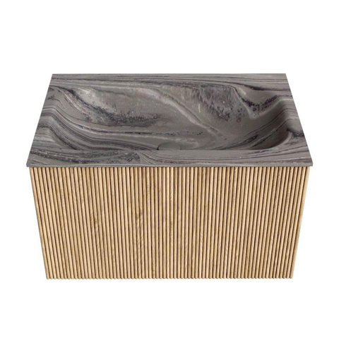 MONDIAZ KURVE-DLUX Meuble de salle de bains 70cm couleur Oak avec 1 tiroir et 0 portes. Lavabo BIG SMALL Central 1 trou de robinet Sombra. SW1433541
