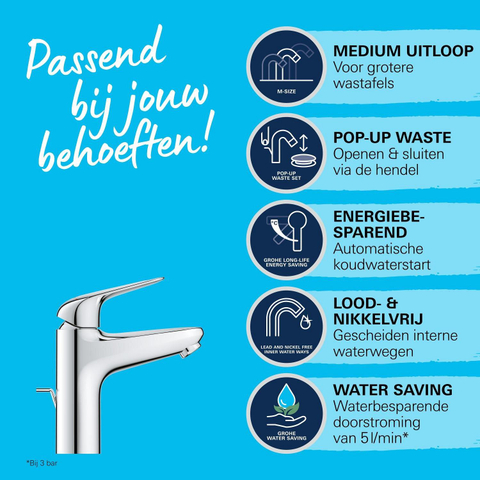 Grohe Swift QuickFix Mitigeur lavabo - M size - avec tirette - chrome SW1109330