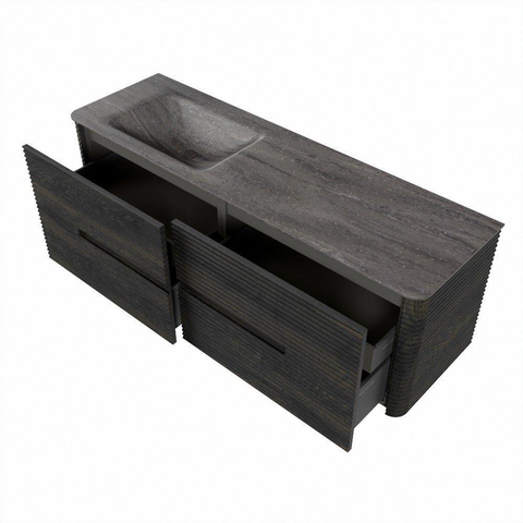 Mondiaz CIRO-DLUX Badkamermeubelset - 150x45x50cm - Solid surface wastafel Oza - 1 wasbak Links - zonder kraangaten - 4 lades - Shadow SW1532651