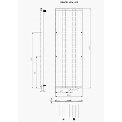 Plieger Perugia radiateur design vertical raccordement central 1806x608mm 1070W grès 7252825