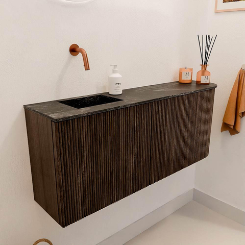 Mondiaz JOYA-DLUX Meuble de salle de bains 101.6cm - arrondi droite couleur Walnut - Vasque FAYE position Gauche Sans trou de robinet couleur Lava SW1422474