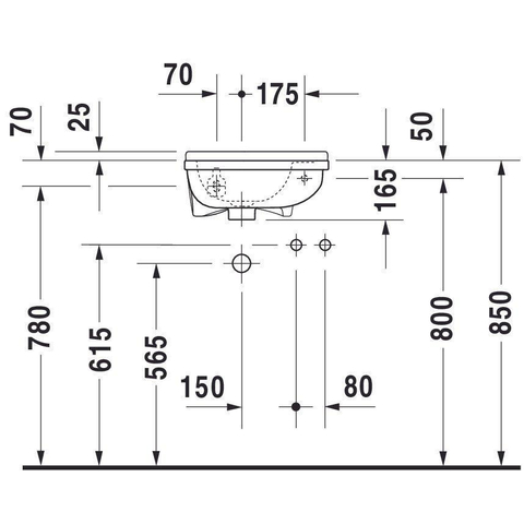 Duravit Starck 3 Fontein - inclusief bevestiging - 40x26cm - met overloop - met kraangat rechts - wit 0292753