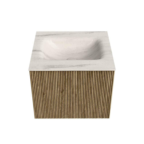 MONDIAZ KURVE-DLUX 50cm badmeubel kleur Dusk met 1 lade en 0 deuren. Wastafel GRUNNE Midden zonder kraangat Meli. SW1431842