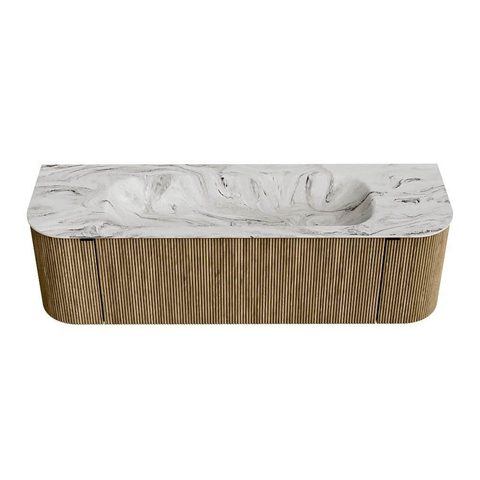 Mondiaz KURVE-DLUX Badkamermeubelset - 150x46x40cm - 1 lade - 2 deuren - wastafel solid surface - midden - 1 kraangat - Dusk SW1415484